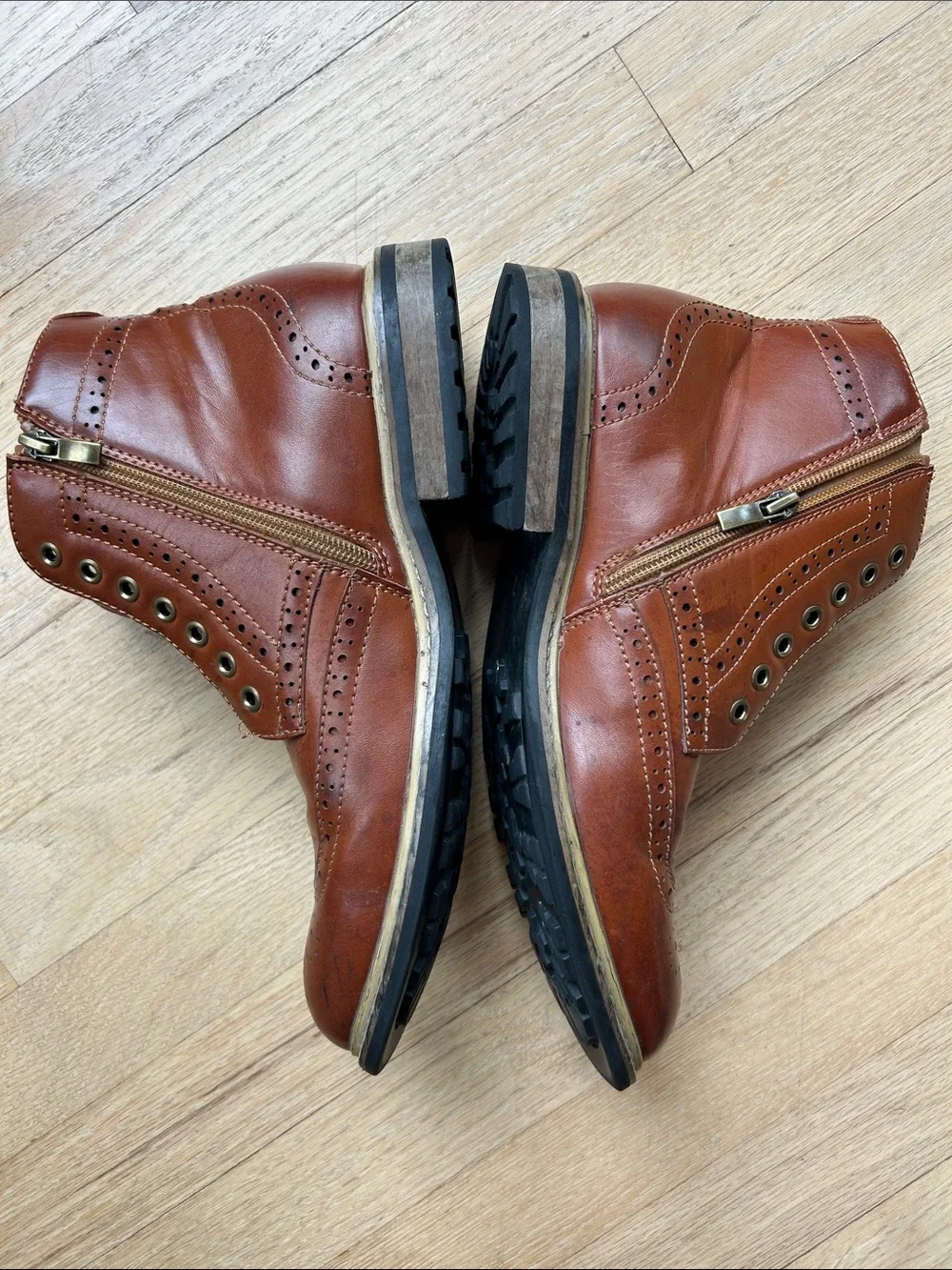 Men's Classic Leather Bruno Marc Wingtip Zipper Ankle Boots, Size 7